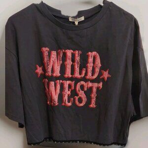 Pink Dinosaur Wild West Embellished‎ Crop Top Size L Baevely Grey Pink